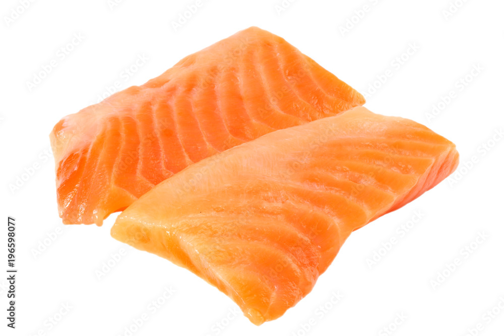 Red fish. Raw salmon fillet isolate on white background