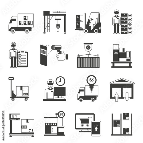warehouse management and shipping icons