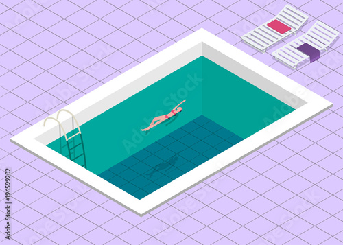 Swimming pool. Isometric concept design. Vector illustration