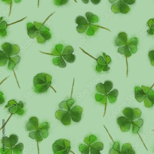Shamrock Seamless Pattern on Green Background. Irish Good Luck Charm. St.Patrick's Day Seamless Pattern.