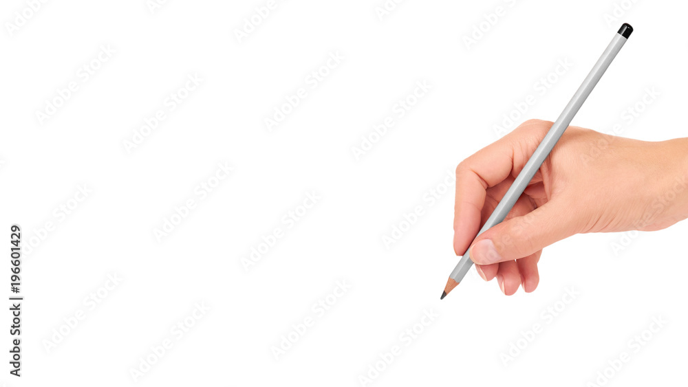 Gray pencil in hand for drawing isolated on white background. copy space, template Gray pencil in hand for drawing isolated on white background. copy space, template
