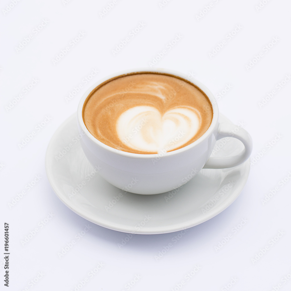 Coffee latte in a white mug on a white background. Coffee latte in a white mug on a white background.
