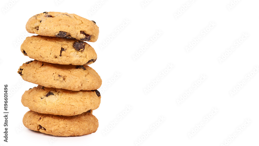 Pile of chocolate chip cookies isolated on white background. copy space, template Pile of chocolate chip cookies isolated on white background. copy space, template