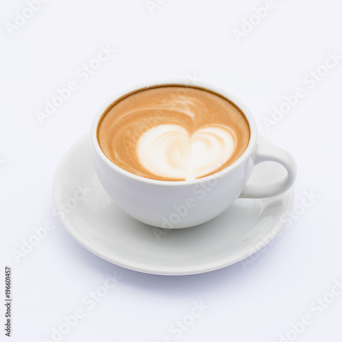 Coffee latte in a white mug on a white background.