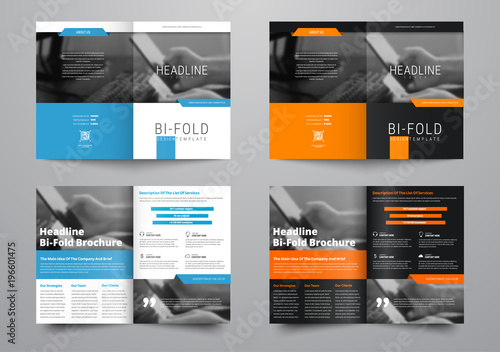 Design a bi-fold brochure with a place for photos in a minimalistic style.