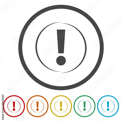Exclamation mark sign icon, Alert icon, 6 Colors Included