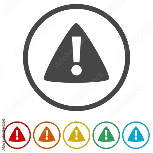 Exclamation mark sign icon, Alert icon, 6 Colors Included