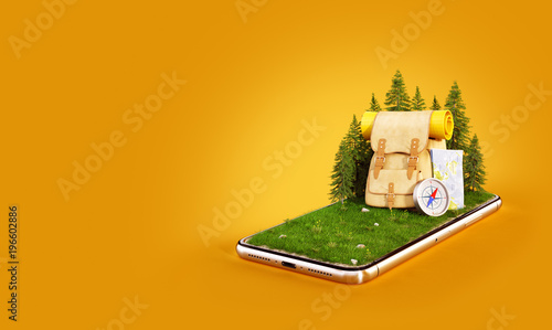 Touristic backpack with map and compass