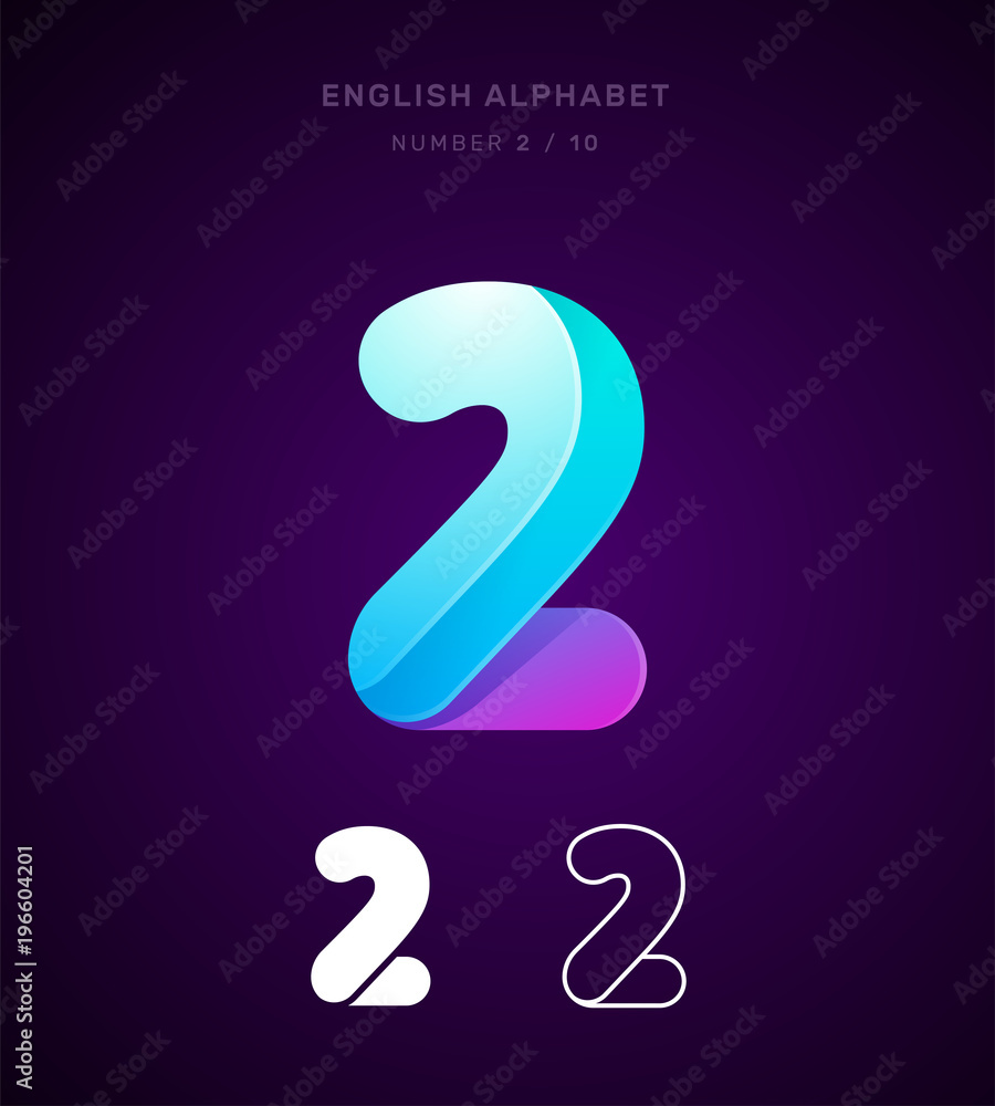 Fototapeta premium Vector origami alphabet. Number 2 (two) logo template. Material design, flat, line, glossy, twisted style