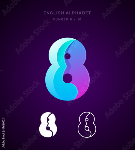Wallpaper Mural Vector origami alphabet. Number 8 (eight) logo template. Material design, flat, line, glossy, twisted style Torontodigital.ca