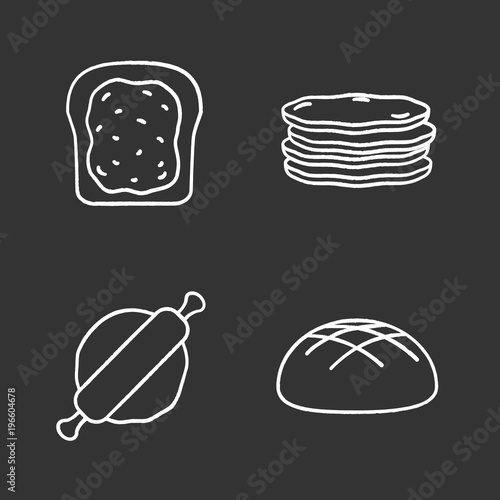 Bakery chalk icons set