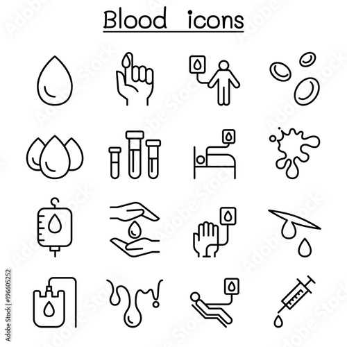 Blood donation icon set in thin line style