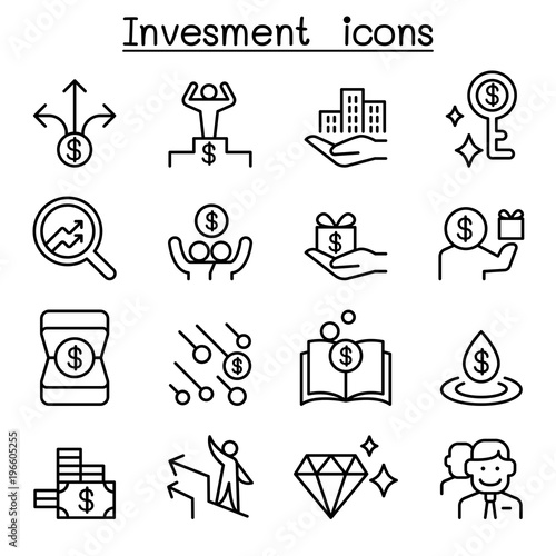 Money & Investment icon set in thin line style