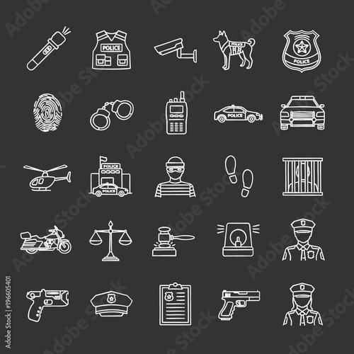 Police chalk icons set