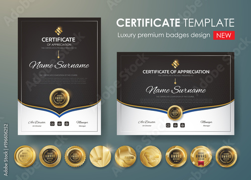 certificate template with modern pattern,diploma,Vector illustration and vector Luxury premium badges design,Set of retro vintage badges and labels.