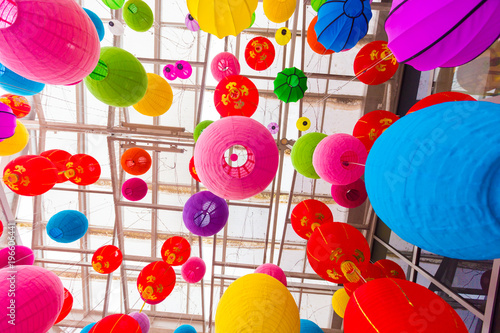 Colorful folding paper lantern on the ceiling,Ceiling light Chinese New Year