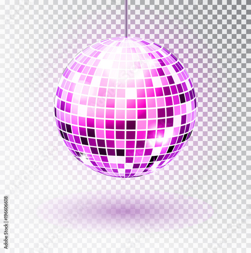 Disco ball. Vector illustration. Isolated. Night Club party light element. Bright mirror ball design for disco dance club. Vector
