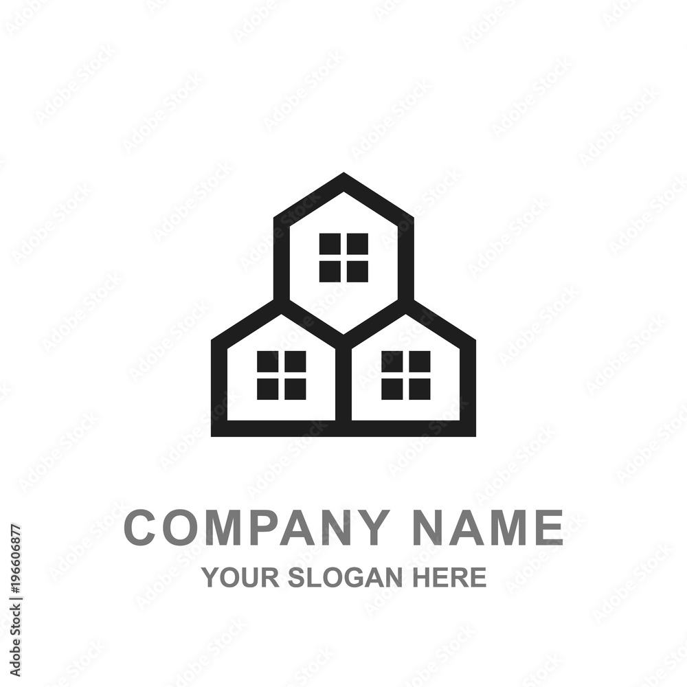 Three Houses Building Real Estate Logo Vector 