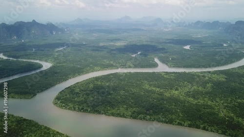 Aerial view of the Phang Nga bay with mangrove tree forest and hills in the Andaman sea, Thailand, 4k
 photo