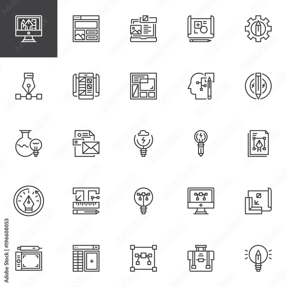 Design and drawing tools icons set outline style Vector Image