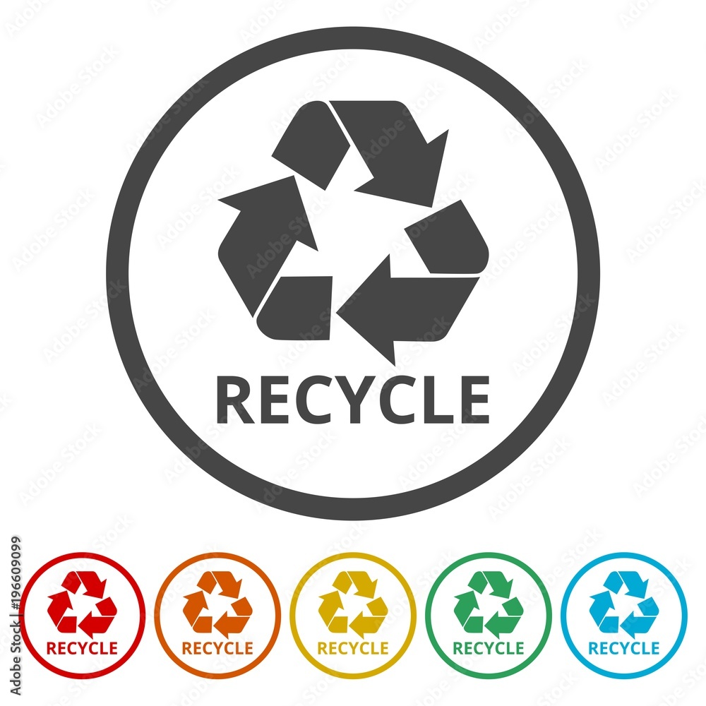 Recycle eco symbol, Recycle sign, 6 Colors Included Recycle eco symbol, Recycle sign, 6 Colors Included