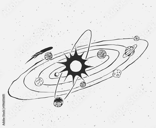 solar system.Planets and Sun.Hand drawn doodle design.Vector illustration on white background