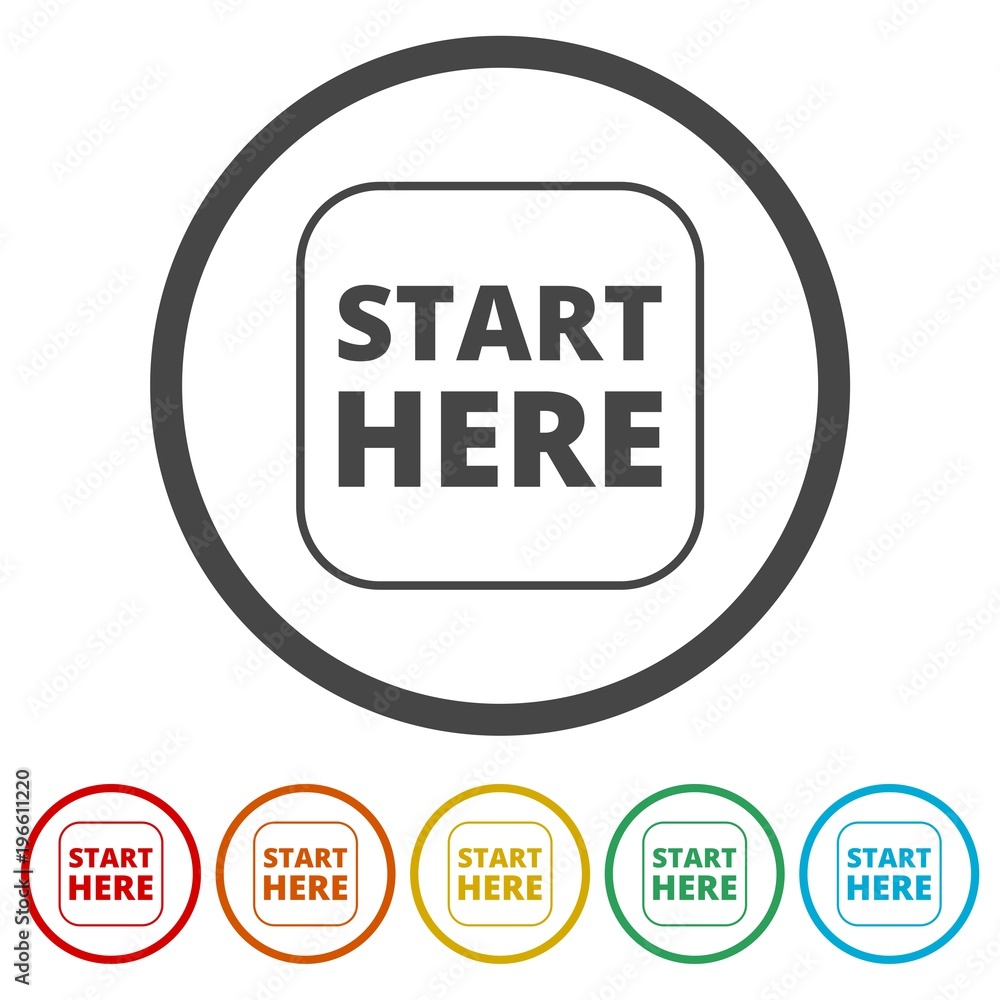 Start here sign, Start here icon, Start here button, 6 Colors Included Start here sign, Start here icon, Start here button, 6 Colors Included
