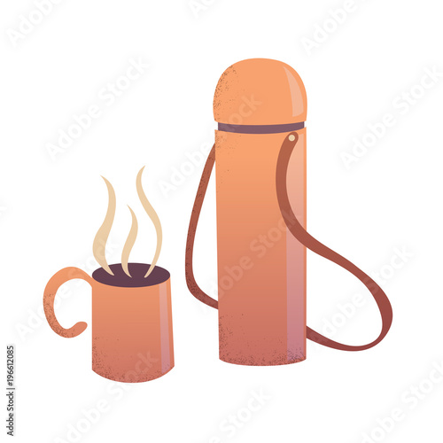 Thermos with a cup with a hot drink