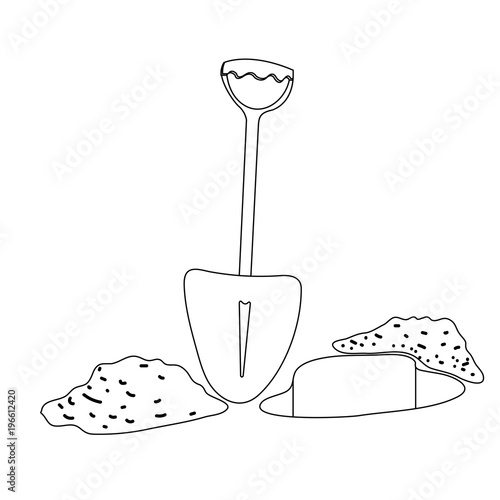 Shovel digging pit near the sand heaps