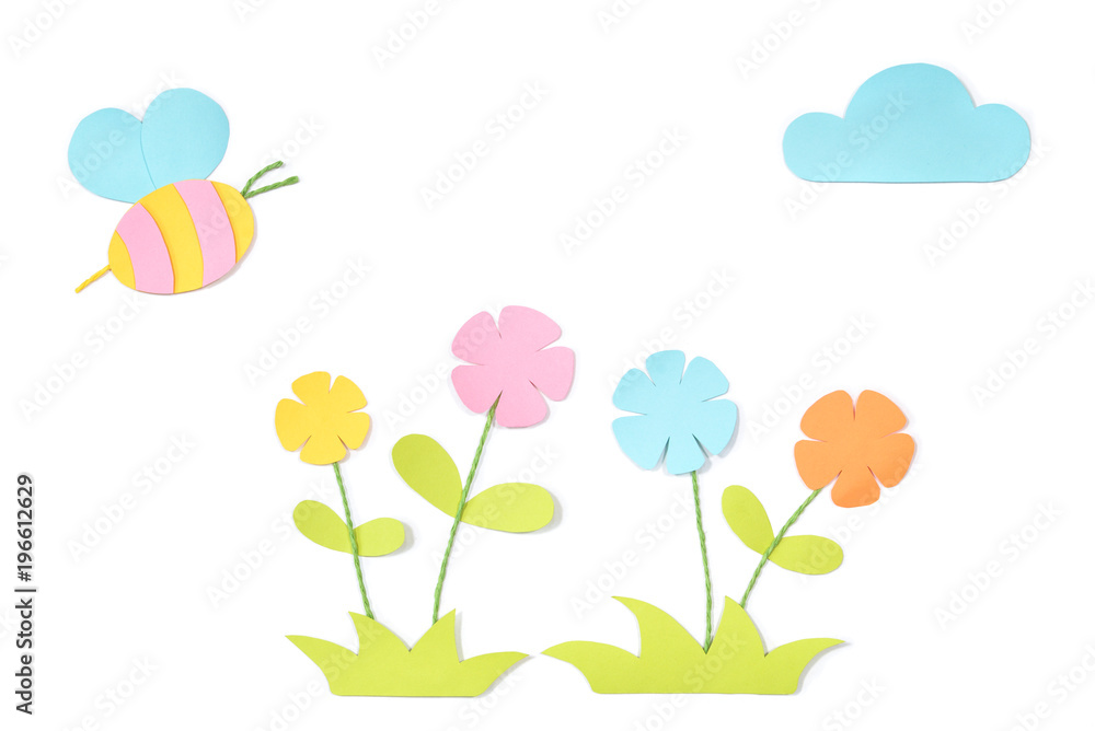 Obraz premium Meadow with bee paper cut on white background - isolated