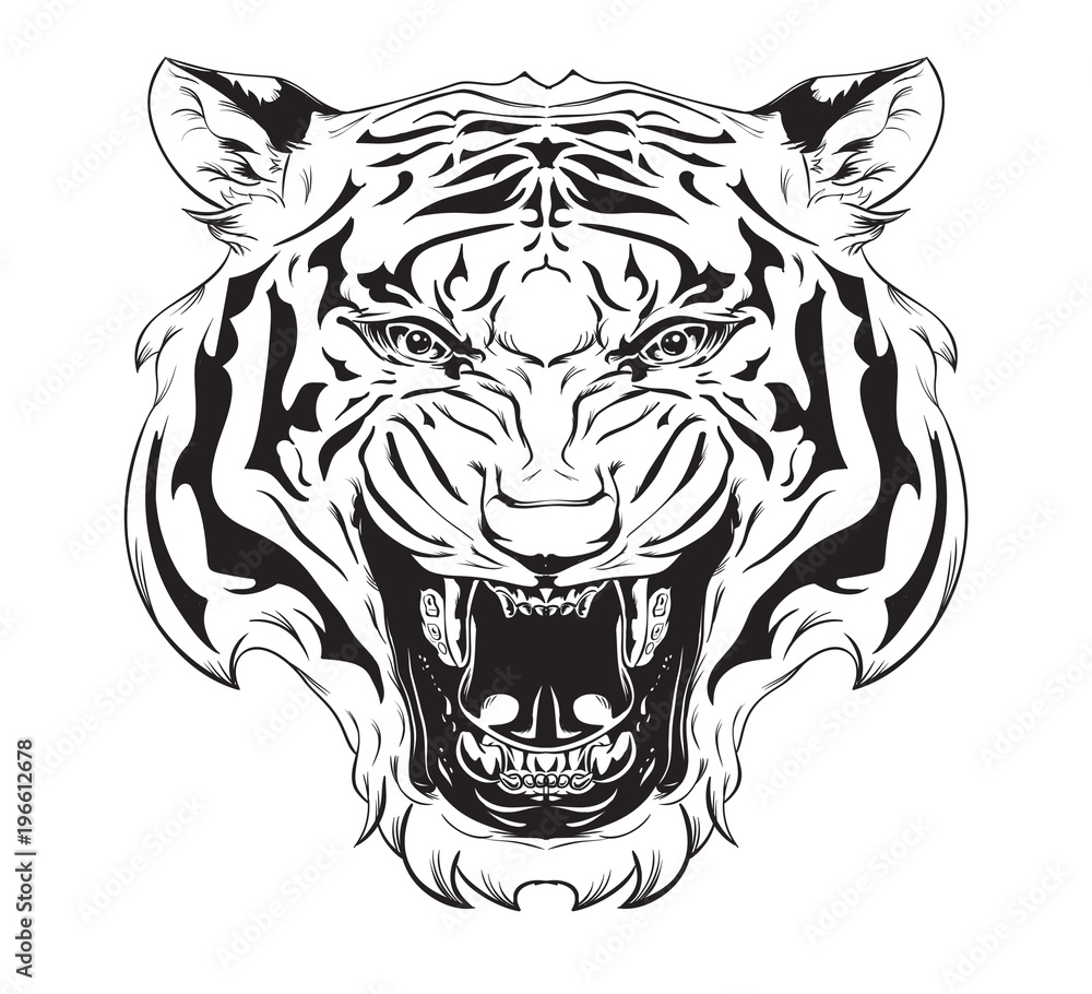 Tiger Tattoo Line Art Stock Illustration | Adobe Stock