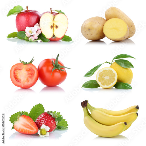 Obst und Gemüse Früchte viele Apfel Tomaten Zitrone Erdbeeren Farben Freisteller freigestellt isoliert