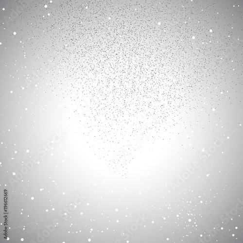 Grey graphic background molecule and communication. Connected lines with dots, illustration