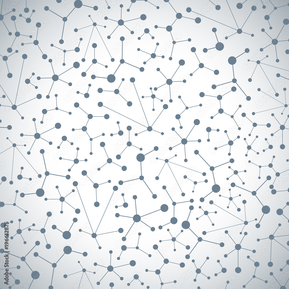 Grey graphic background molecule and communication. Connected lines and dots, illustration.