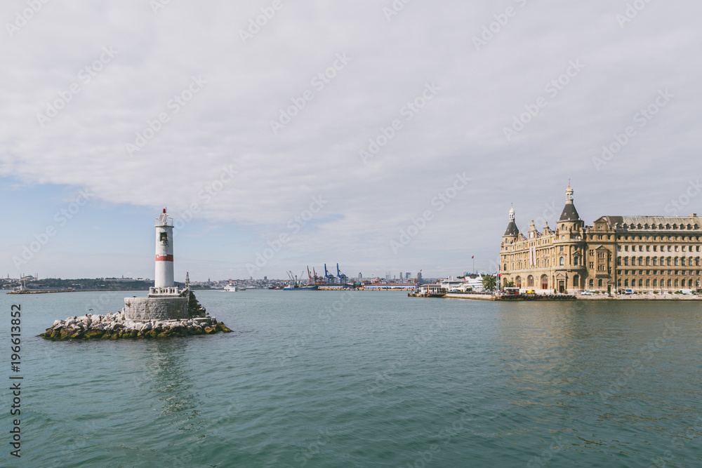 ISTANBUL, TURKEY - OCTOBER 09, 2015: lighthouse in sea in Istanbul, Turkey