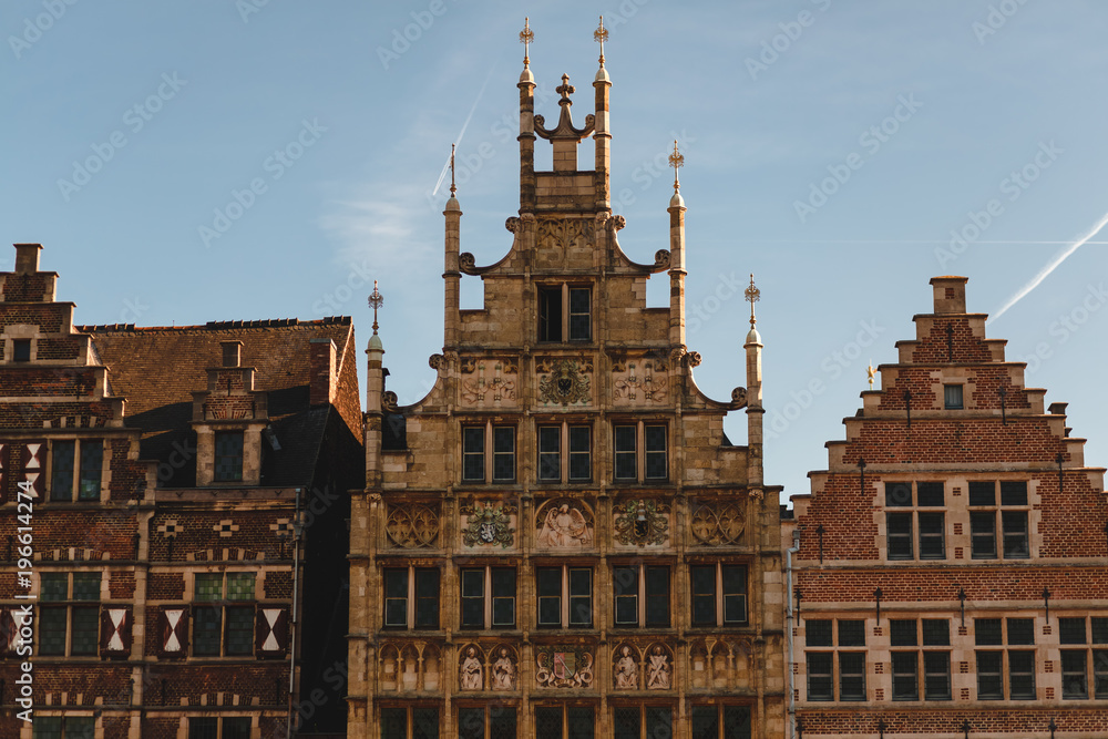 beautiful architecture of traditional buildings in Ghent, Belgium