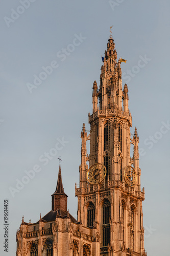 beautiful architecture of famous Cathedral of Our Lady in Antwerp, Belgium