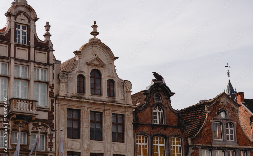 beautiful traditional buildings in historical quarter of mechelen, belgium