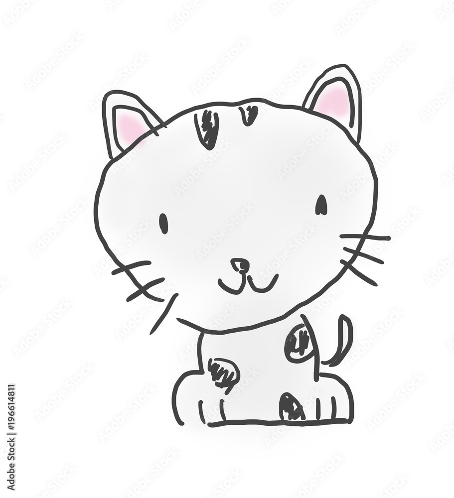 猫ちゃん かわいいゆるい動物キャラ子供の落書き風イラスト Stock イラスト Adobe Stock