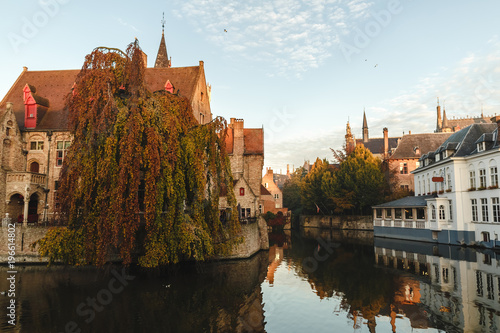 view of canal and houses in brugge, belgium