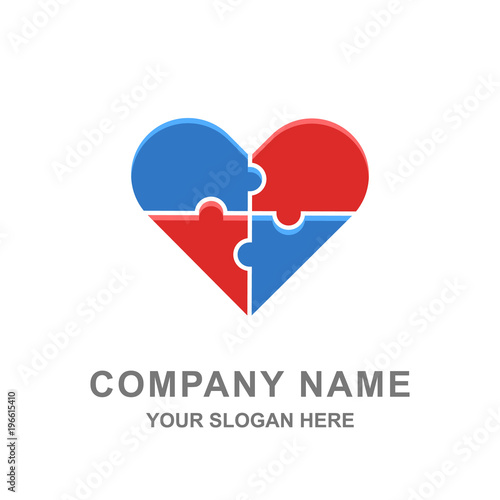 Red and Blue Heart Love Puzzle Logo Vector Illustration 