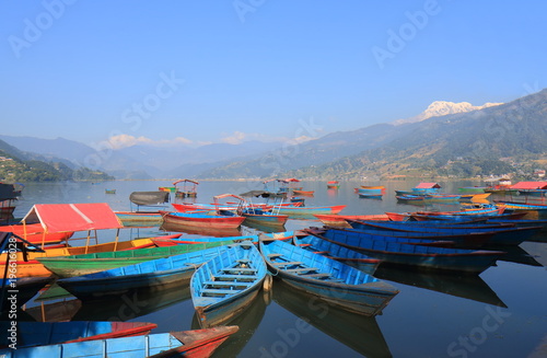Boat lake cruise landscape Pokhara Nepal photo
