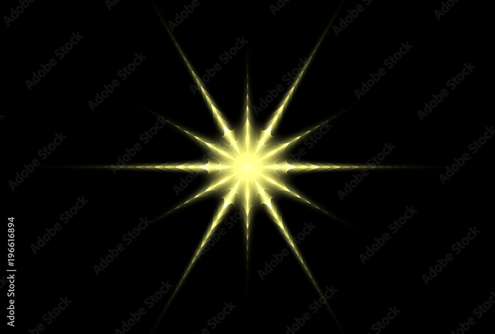 Fototapeta premium Bright abstract fractal yellow star, Fractal star fantasy