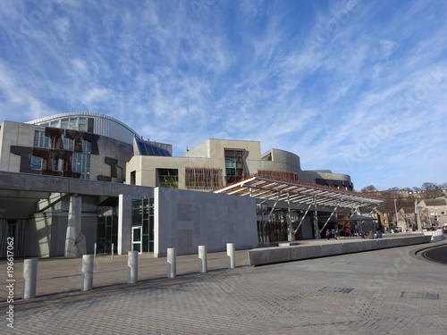 Front view of the Scottish Assembly in Holyrood, Edinburgh, UK