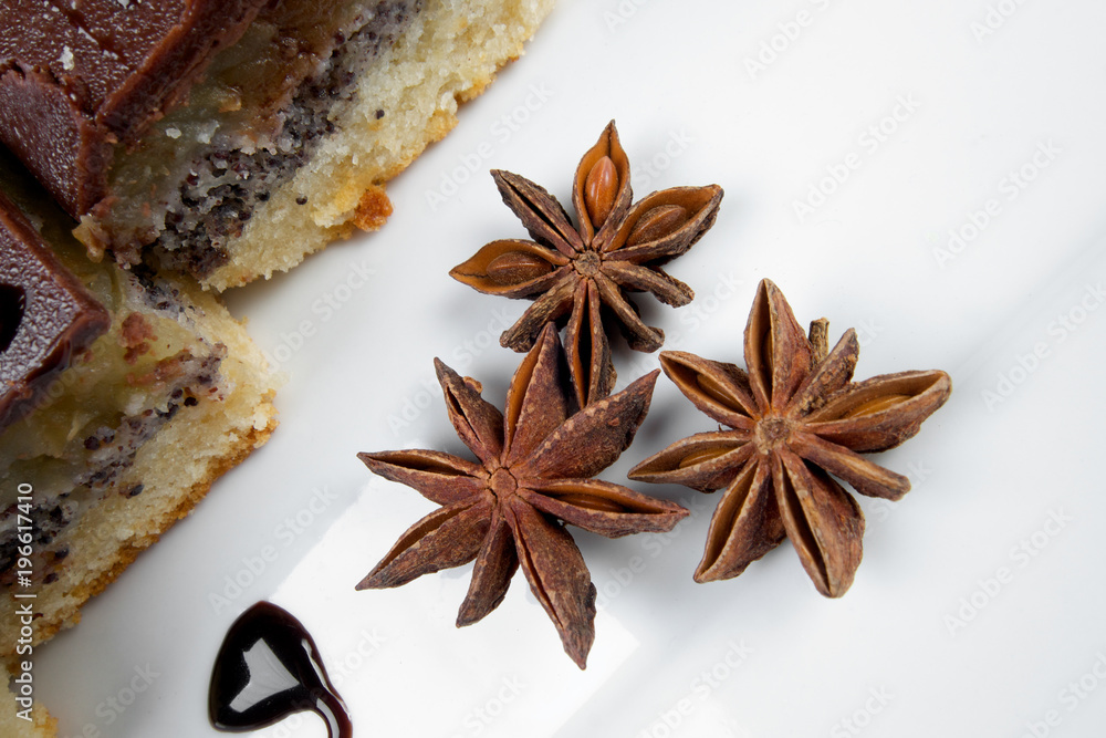 Fototapeta premium Apple and poppy seed dessert with chocolate