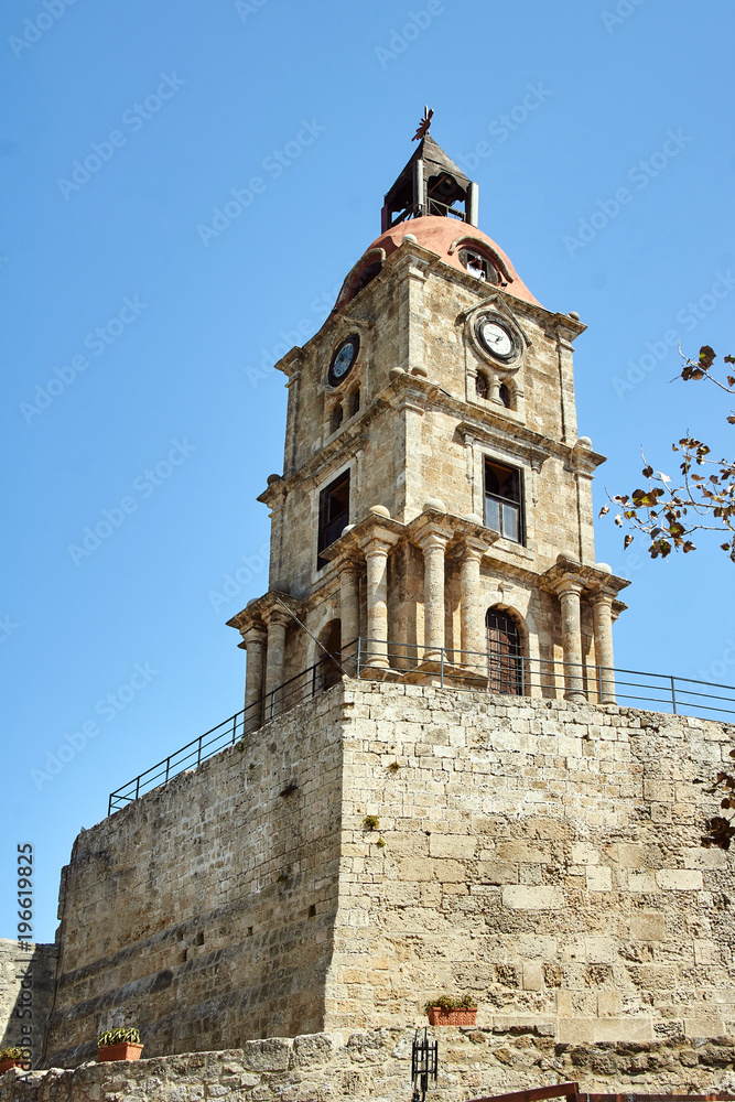 Medieval clock tower in the Knights of St. John on Rhodes.