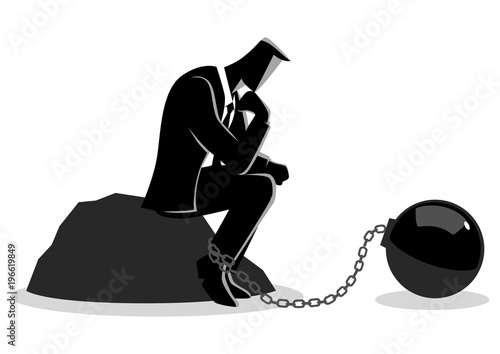 Illustration of a chained businessman