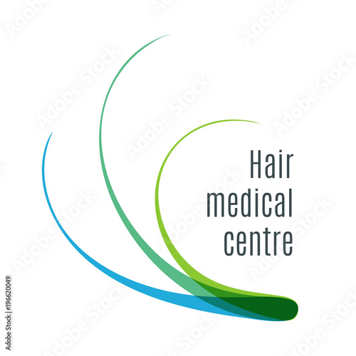 Hair logo with three follicle icons for medical diagnostic centers and clinics. Alopecia and baldness treatment concept. Vector illustration.