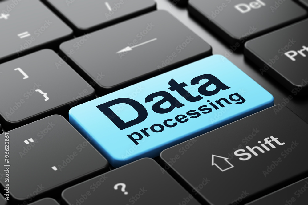 Fototapeta premium Information concept: computer keyboard with word Data Processing, selected focus on enter button background, 3D rendering