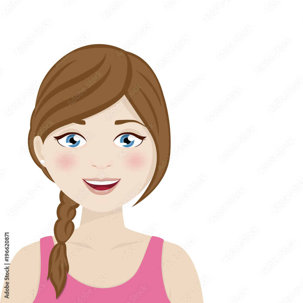 Brown hair woman with blue eyes on a white background Brown hair woman with blue eyes on a white background